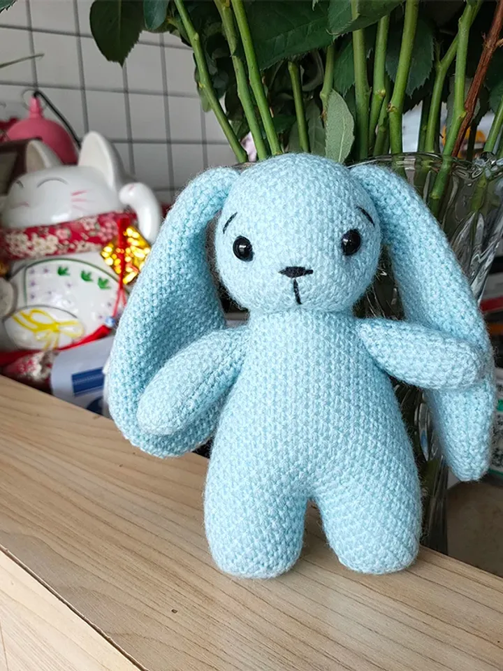 Handmade Knitted Baby Bunny Plush Toy – Adorable Crochet Rabbit Doll (15 cm)