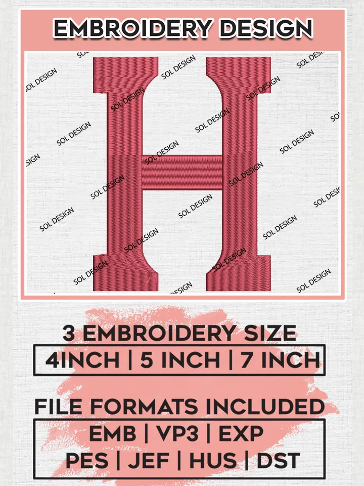 NCAA Harvard Crimson College Team Letter Logo Embroidery Design Files, NCAA Harvard Crimson Machine Embroidery, NCAA Teams, Game Day, 3 sizes, NCAA Machine embroidery designs, Digital Download