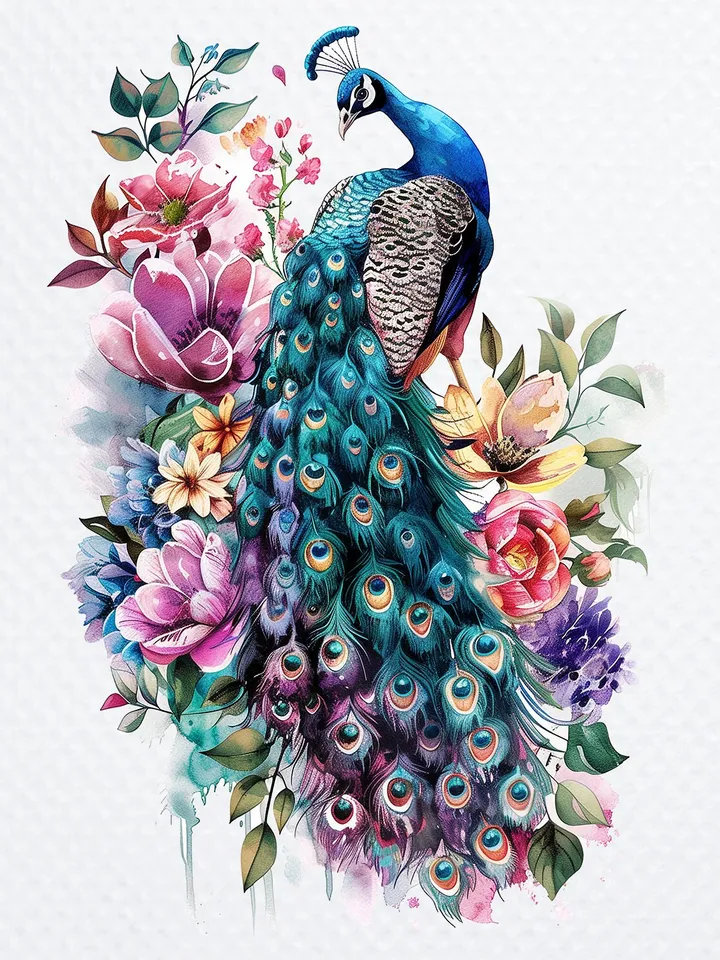 10 Adorable Peacock PNG Bundle, Printable Watercolor Peacock clipart for sublimation, Digital download, Paper craft, junk journals