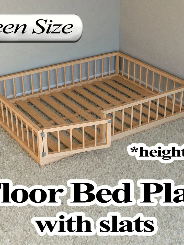 Montessori Floor Bed Plan, Queen Size, With Slats, PDF, DIY