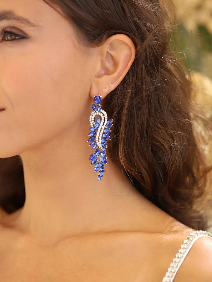 Art Deco Sapphire Blue Bridal Earrings, Blue Crystal Statement Wedding Earrings, Boho Earrings, Bridesmaids Earrings Crystal Drop Earrings