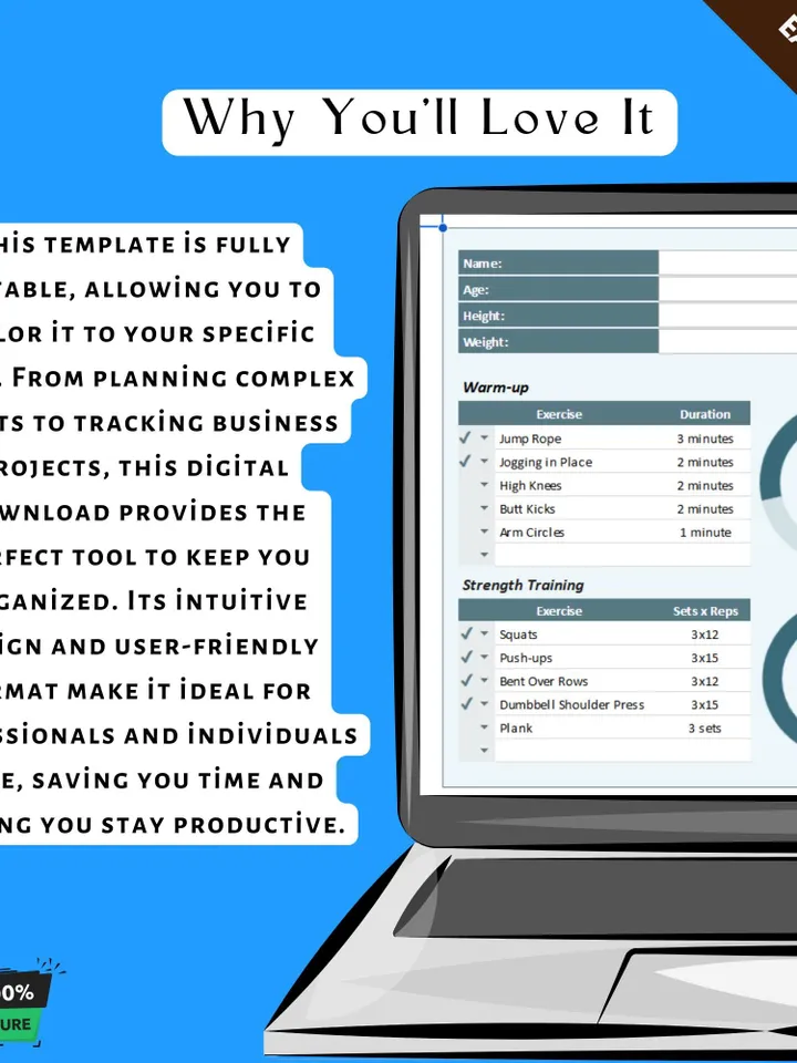 Fitness Workout Template, Editable Google Sheets, Digital Download for Personalized Fitness Planning & Progress Tracking