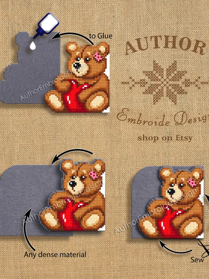 Valentines bear Corner bookmark cross stitch pattern PDF download Bear cross stitch chart Bookmark pattern digital PDF Book lover gift #B395