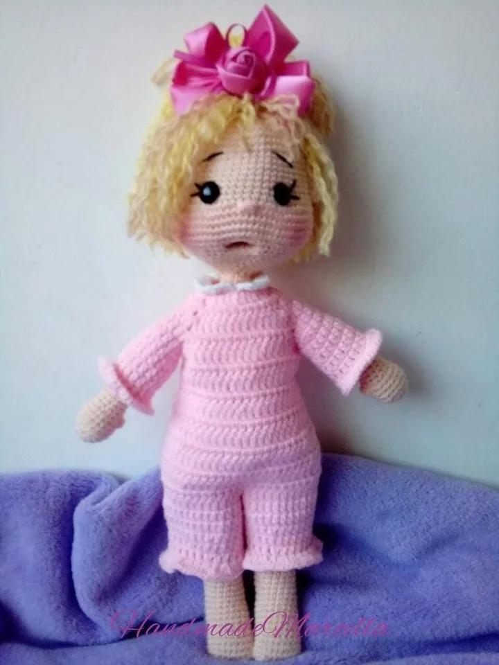 Handmade Crochet Baby Doll โ 37 cm Dress-Up Doll with Bottle & Pacifier โ Montessori-Inspired Soft Toy โ Gift for Girls