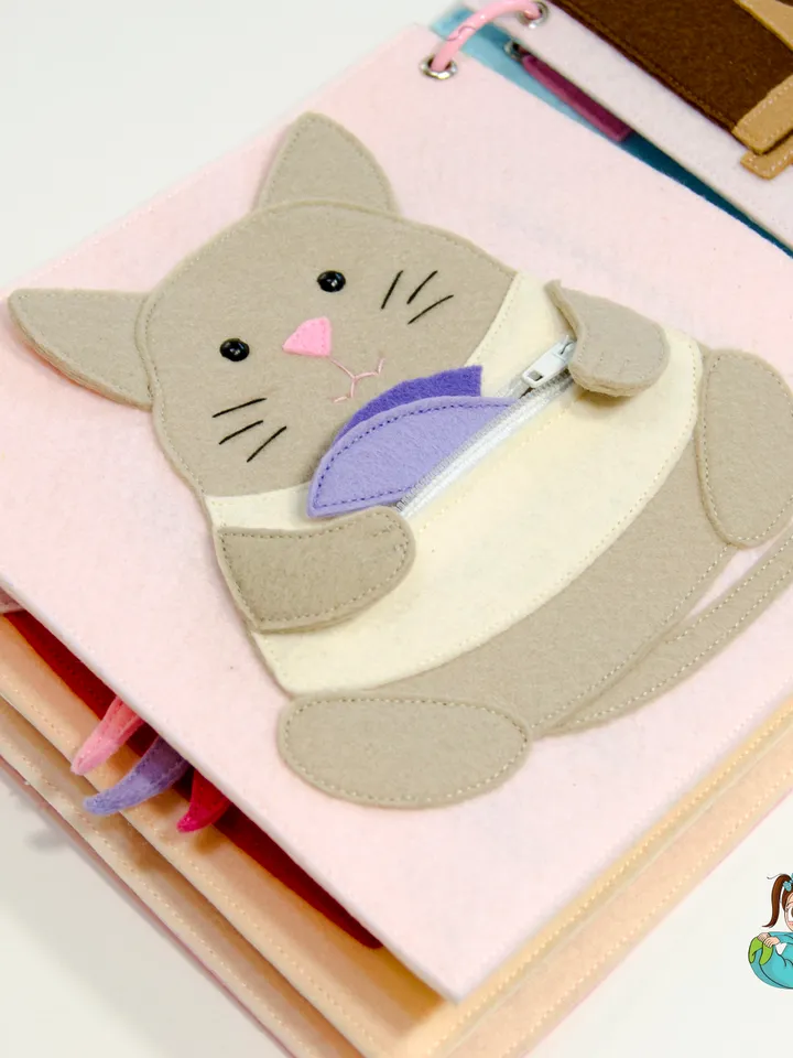 Quiet book page PDF, SVG Pattern and Tutorial, Fat Cat with fish