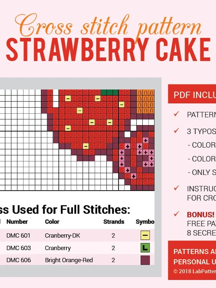 Cross stitch pattern Strawberry Cake Cross stitch pattern Food Sweets dreams Berry PDF Format Instant Download Home decor Modern