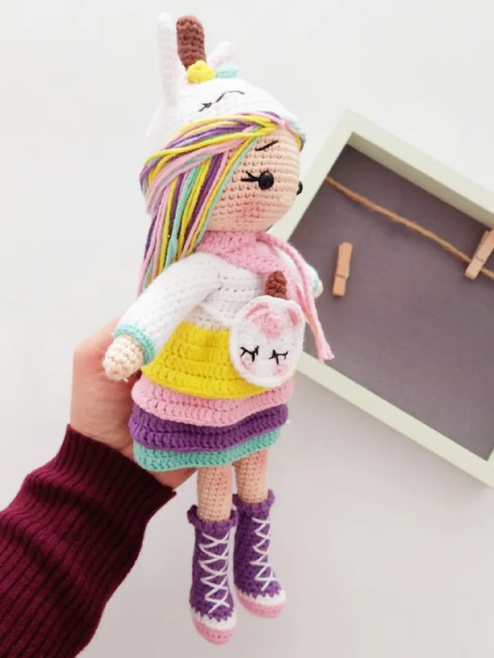 Crochet Doll, Unicorn Girl Personalized Doll, Amigurumi Knitted Soft Plushie Toy, Infant Baby Birthday Gift Box, For Her Valentine's Day