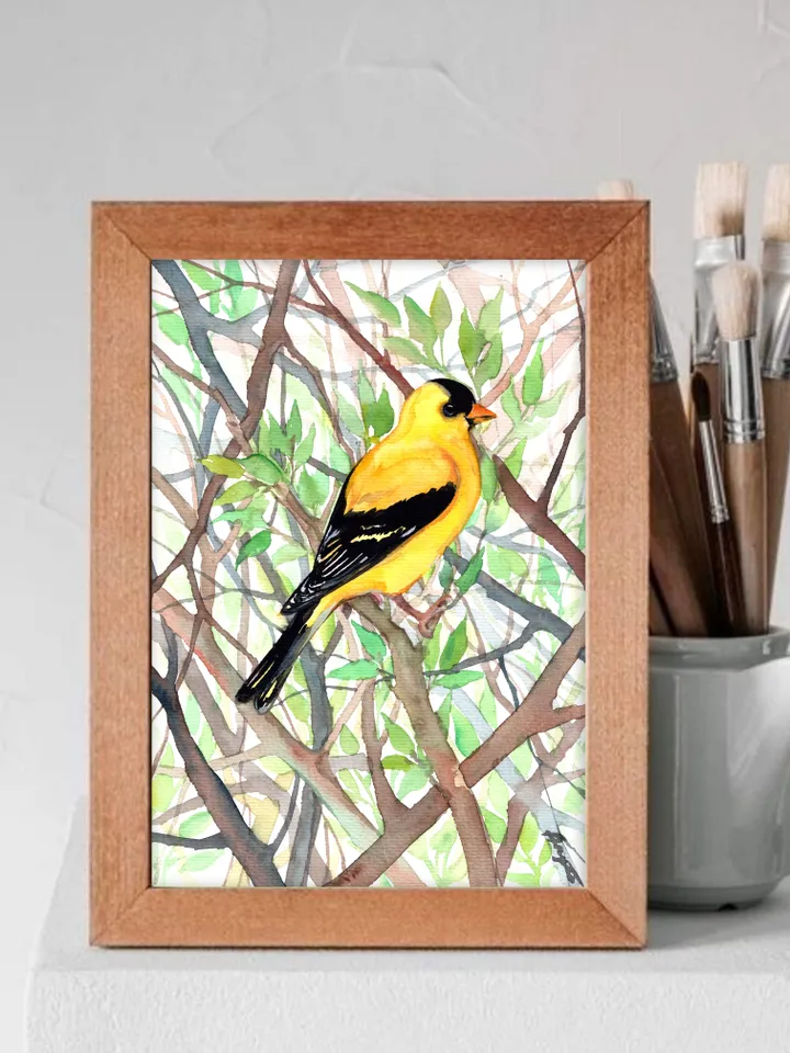 Goldfinch original watercolor, birds painting, wall decor, 7x10 in art for bird lovers by Anne Gorywine