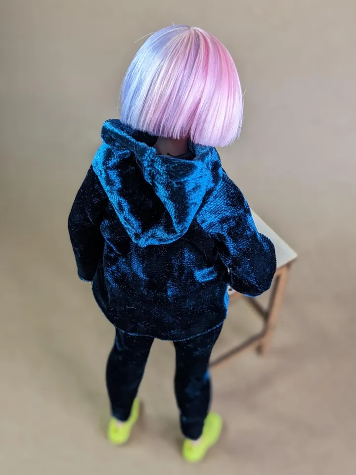 Handmade casual green velvet two-piece set (hoodie and leggings) for 1/6 scale fashion female dolls