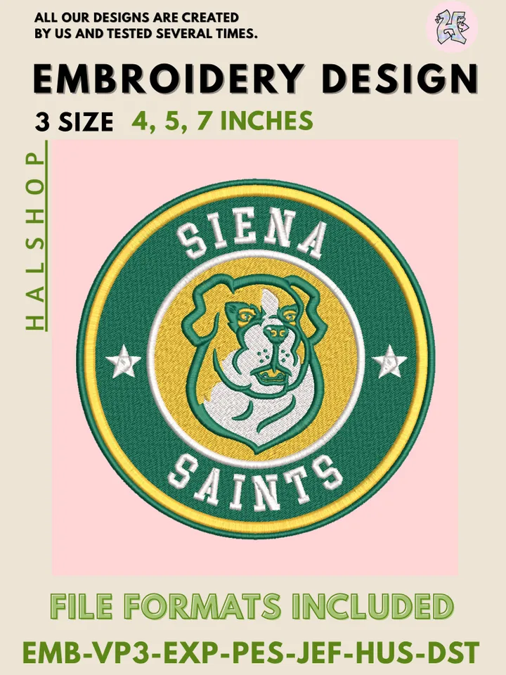 NCAA Siena Saints Logo Embroidery Design Files, College Team Machine Embroidery, 3 Sizes, Digital Download