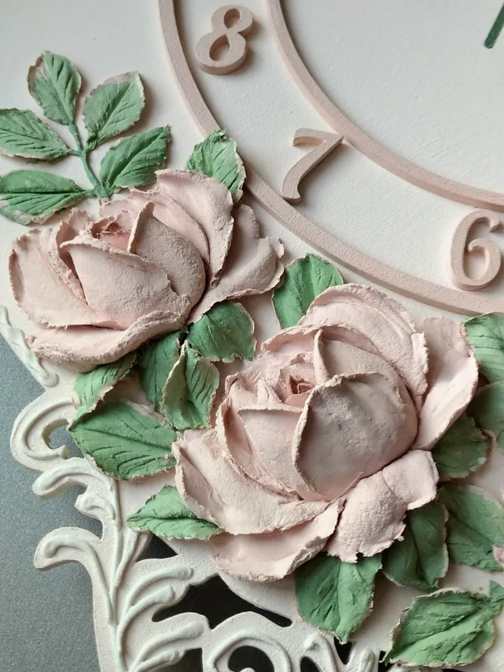 Pink wall clock with roses in shabby chic style Silent wall clock for bedroom or nursery Gift for Christmas, Birthday, Mother's Day, Wedding, Housewarming
