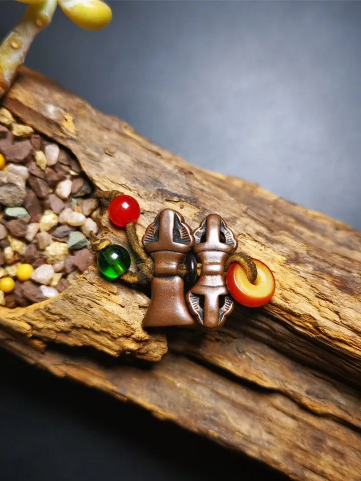 Gandhanra Antique Tibetan Amulet,Mini Vajra and Bell Bead Counters for Mala Bracelet,Prayer Bead,Made of Red Copper