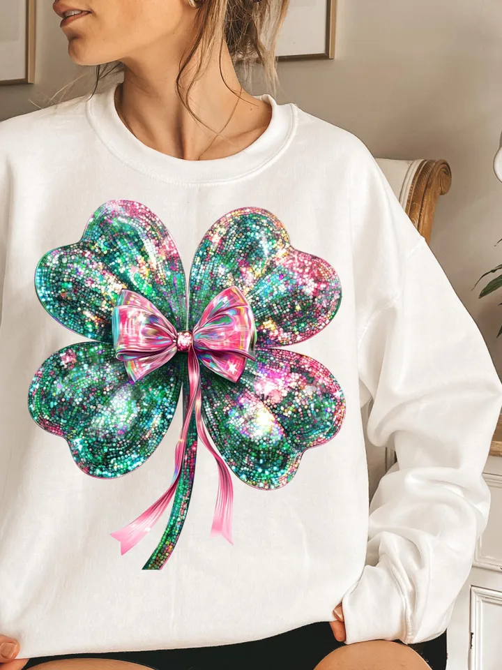 Disco Shamrock png, St Patrick's Day Png, Trendy Shamrock Coquette Bow PNG, St Patrick's Day Sublimation png, Four Leaf Clover Mirror Ball
