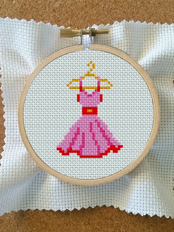 Pink dress small cross stitch pattern PDF Mini cross stitch chart, Minimalistic funny cross stitch Instant download PDF, Beginner stitch #O6