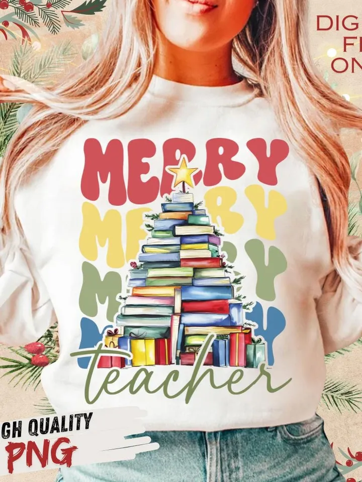 Merry teacher PNG, Teacher christmas PNG, Teacher SweaterShirts, Christmas Gifts, Merry Christmas Png, Sublimation Design Digital Download
