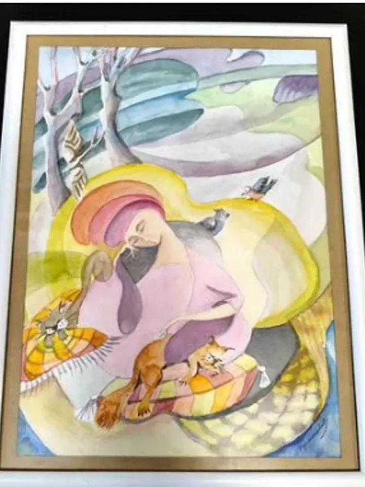 Framed painting under glass "Dream", watercolor, size 40 x 60 cm
