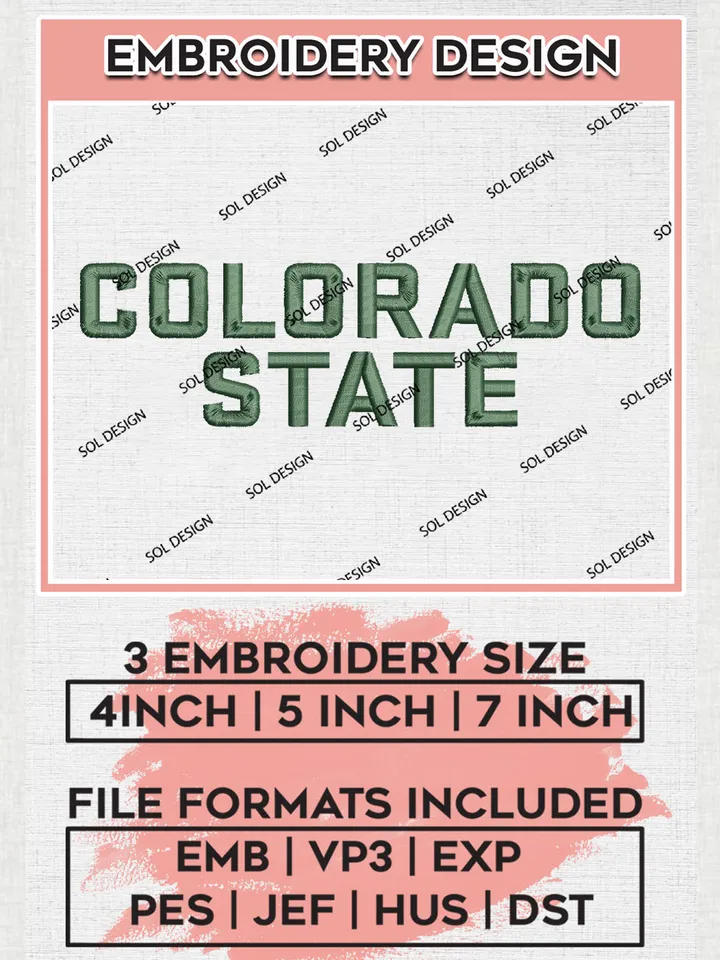 NCAA Colorado State Football Team Word Logo Embroidery Design Files, NCAA Colorado State Rams Machine Embroidery, NCAA Teams, 3 sizes, NCAA Machine embroidery designs, Digital Download