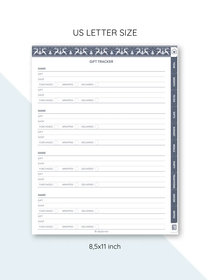 Christmas holiday planner. Event meal journal. Christmas gifts log. Holiday budget planning. Advent calendar for kids