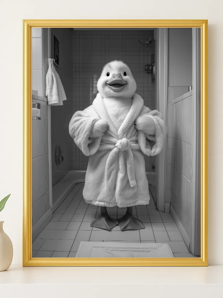 Cute Duck Bathroom Wall Art, Funny Bird in Robe Print, Whimsical Spa Decor, Animal Lover Gift, Digital Download
