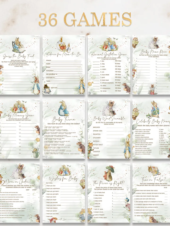 Peter Rabbit Baby Shower Games; Peter Rabbit Inspired; Printable Peter Rabbit Baby Shower Party Games; Peter Rabbit Shower Games; pr4