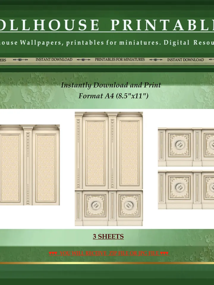Wallpapers- Set 7-v2 | Printables for Dollhouses and Unique Miniature Projects | Digital Downloads | in Scale 1/12th