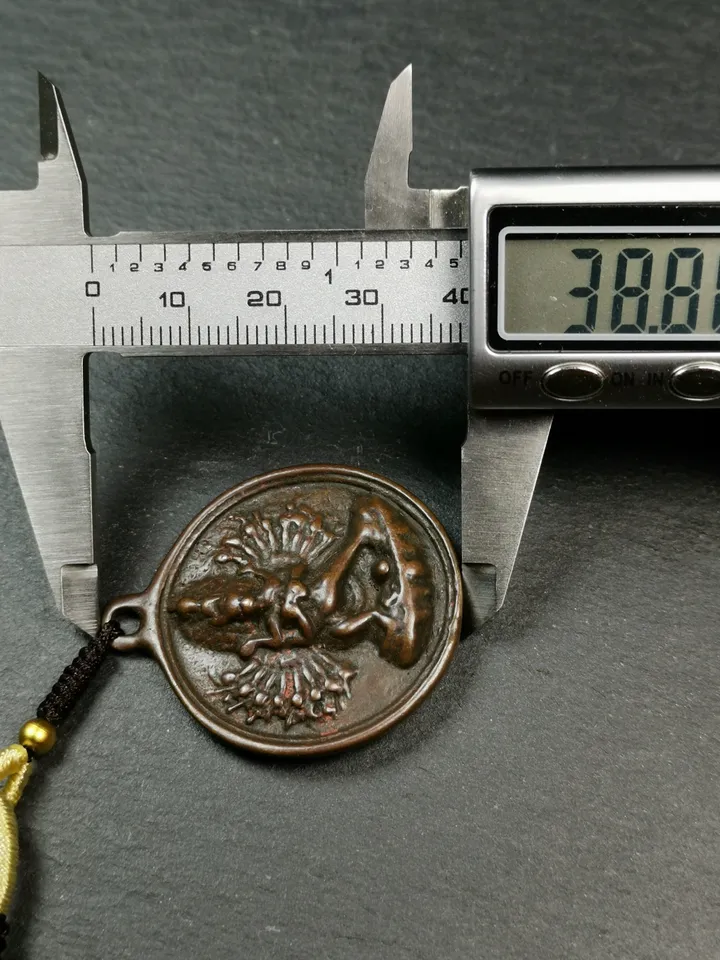 Gandhanra Antique Tibetan Thokcha Amulet,Chakrasamvara with Vajravarahi Badge, Buddhist Protector Deity Pendant,1.3&quot;