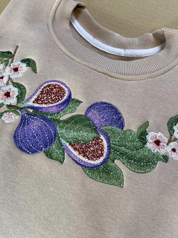 Set of 11 machine embroidery designs “Sweet figs” using artistic satin stitch technique