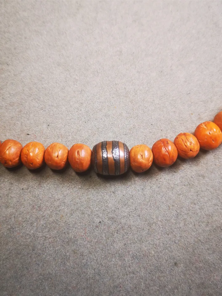 Gandhanra Handmade Tibetan Mala Spacer Beads,Cold Iron Stripe Dzi Marker Beads for Prayer Beads Necklace Accessories,0.43" × 0.5"