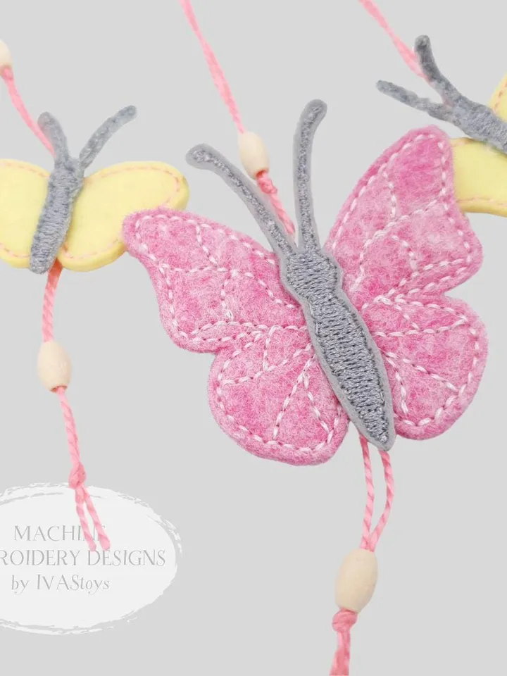 ITH Spring Garland Flowers Butterflies Embroidery Design Set, Festive Felt Banner Pattern, 5x7 Hoop File