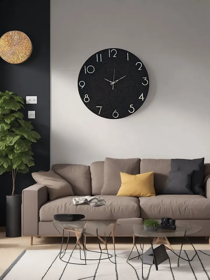 Large black stone wall clock 60 cm Modern wall clock Unique clock Silent clock