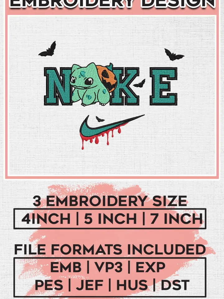 Ni.kee Bulbasaur Pumpkin Halloween Embroidery designs, Spooky Season Machine embroidery designs, Halloween embroidery files, Pokemon Character Machine Embroidery Digitized Pes Files, Digital Download