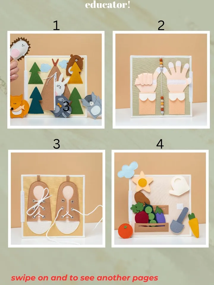 Quiet baby book Deer, felt activity book for toddlers, Montessori Quiet busy book, soft sensory book, baptism baby gift, interactive book