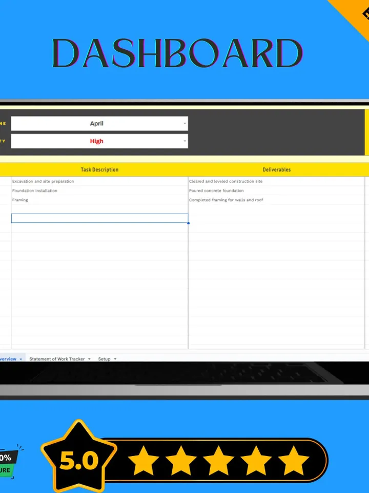 Construction Statement of Work Template, SOW Contract, Work Scope Document, Google Sheets Agreement for Contractors