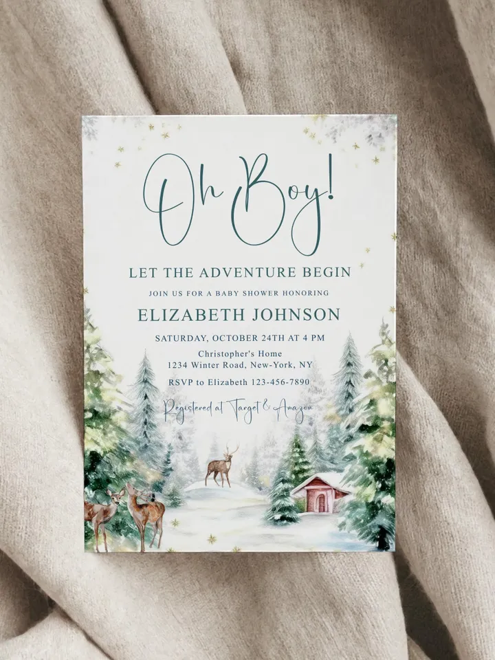 Winter baby shower invitation boy, Oh Boy baby shower invitation, Winter wonderland baby shower, Christmas baby shower - i129