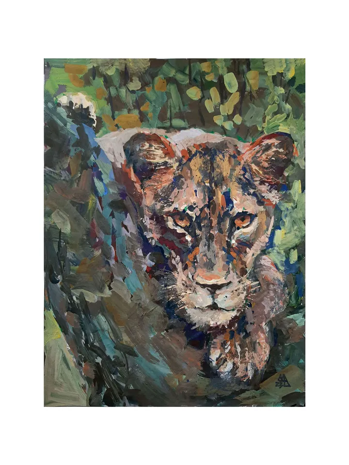 Lioness Painting 12x9" ORIGINAL ART Wild Animals Jungle Artwork Signed by artist Marina Chuchko