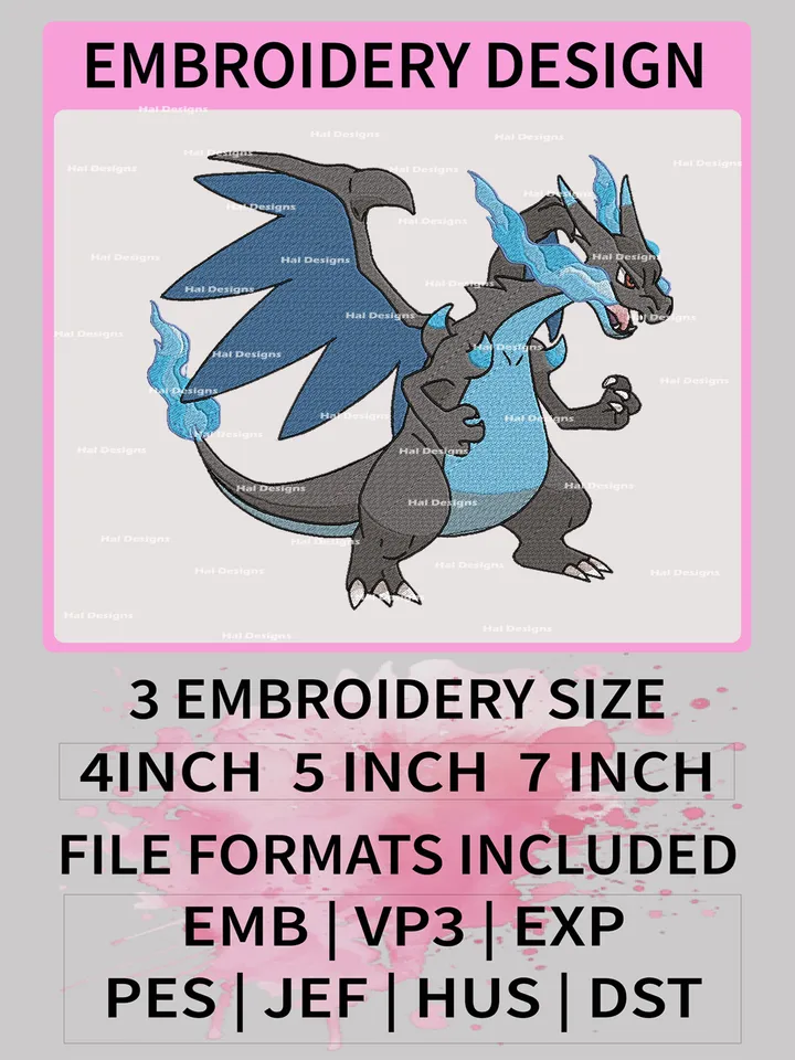 Pokemon Charizard Embroidery Design, Pokemon Dmbroidery, Anime Design, Embroidery file, Digital download