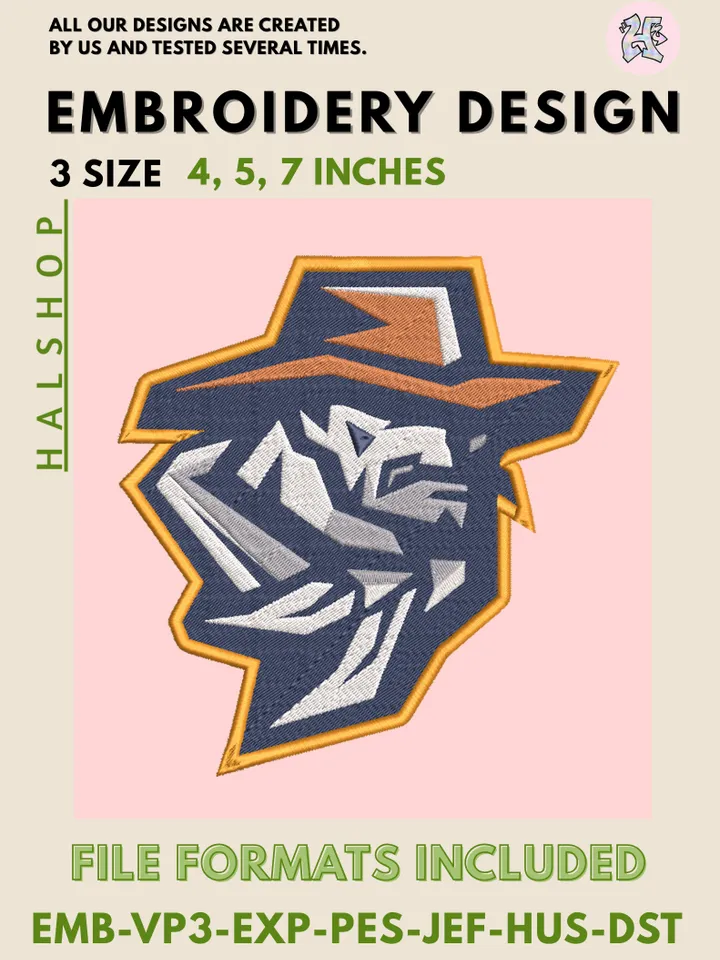 UTEP Miners NCAA Team Funny Mascot Logo Embroidery Design Files – College Sports Machine Embroidery, 3 Sizes, Digital Instant Download