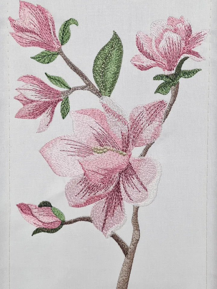 Magnolia twig in the technique of art embroidery machine embroidery design digital embroidery pattern
