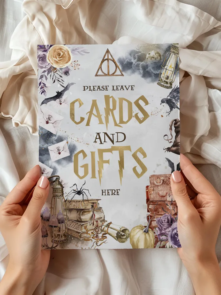 Cards and Gifts sign; Wizard Baby Shower; Magic School Baby Shower template; Wizard Party templates; Instant Download; a1