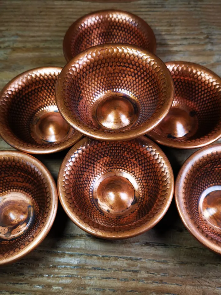 Gandhanra Handmade Tibetan Buddhist Water Offering Bowls,Yonchap Bowls,Made of Red Copper,1 Set of 7 Bowls