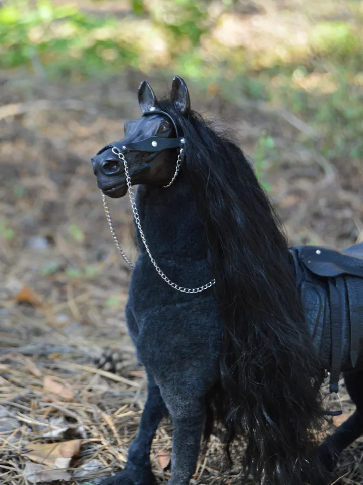 Fresian black horse art doll horse handmade
