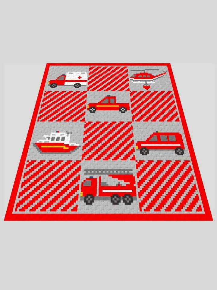 Crocher C2C Emergency Vehicle graphgan blanket pattern