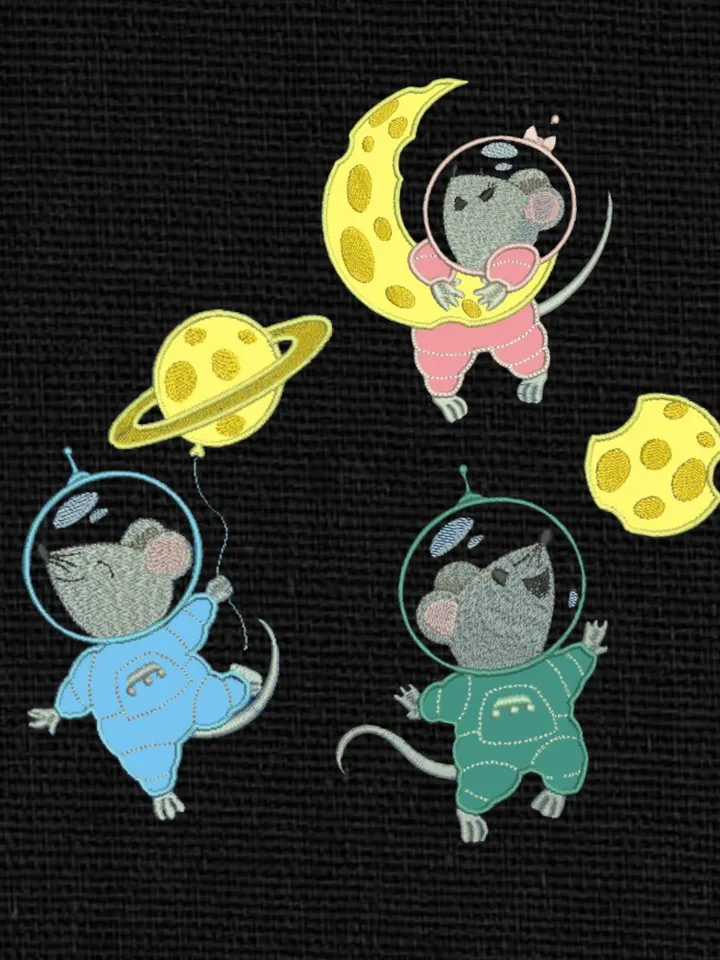 Mices in space set of machine embroidery designs digital embroidery pattern Animal Machine embroidery motif Cute embroidery pattern