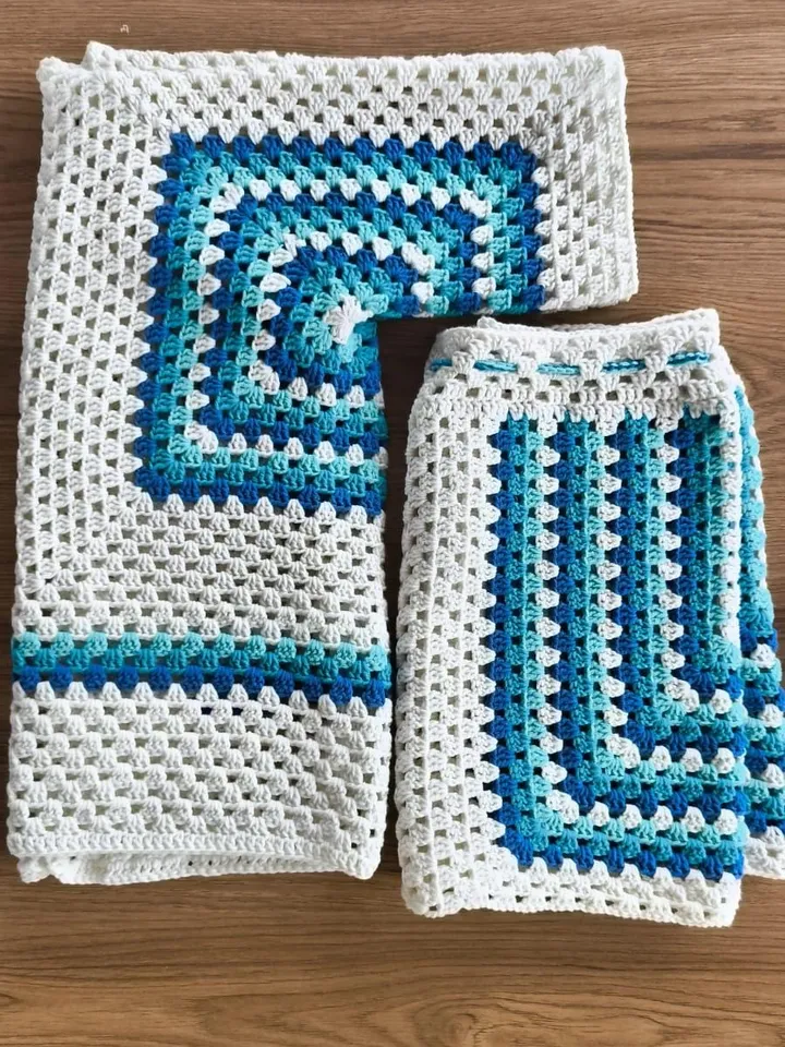Summer Ready: Granny Square Crochet Short and Top in Blue and White - Boho Style Fashion
