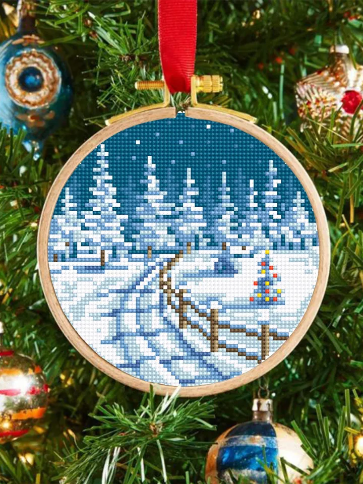 Winter landscape cross stitch pattern PDF download Winter forest cross stitch chart, Small Christmas pattern digital PDF, Snow pattern #N162