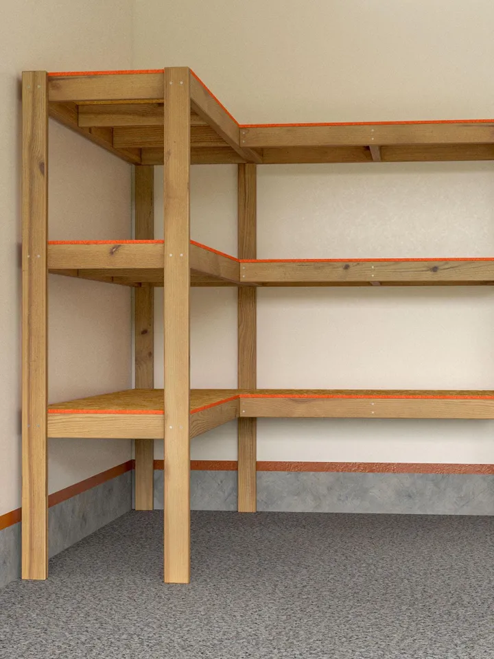 DIY L-Shaped Garage Shelves Plans, PDF