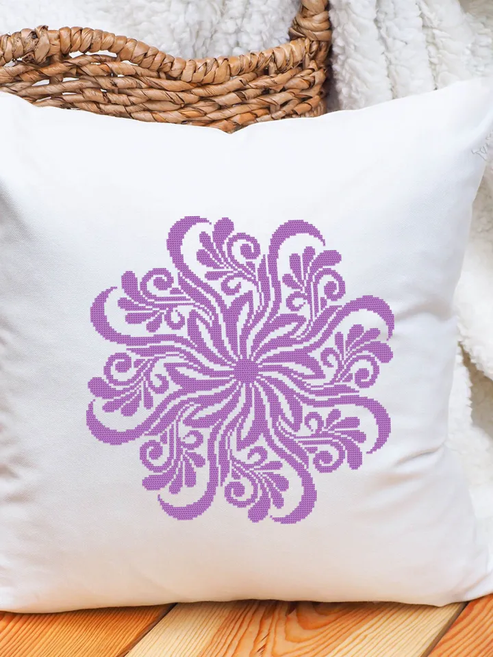 Flower mandala cross stitch pattern PDF download, Mandala ornament cross stitch chart, Floral mandala pattern digital PDF, Home decor #M239