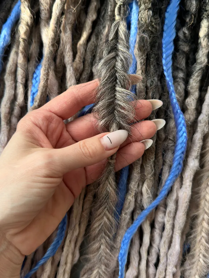 Dreadlocks natural color, blue braids, fake hair
