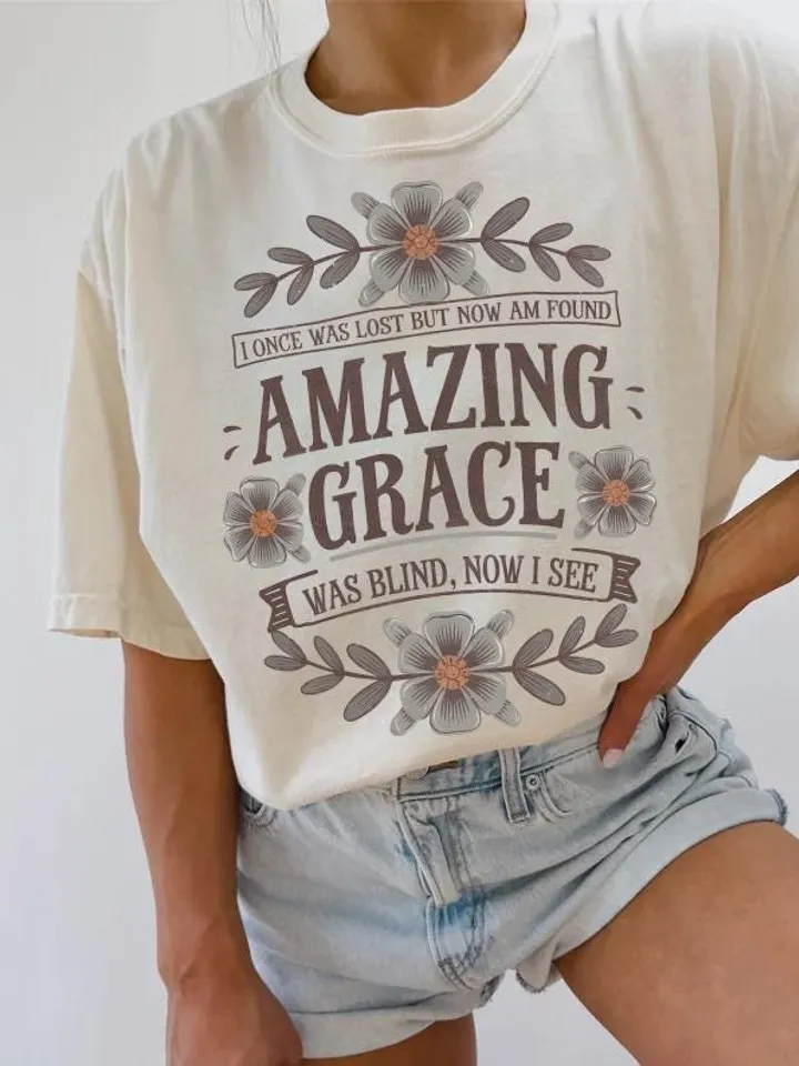 Amazing Grace PNG Christian PNG Sublimation Design Jesus PNG Faith Shirt Clipart Christian Easter Hymn Floral Art Wild Flowers Minimalist