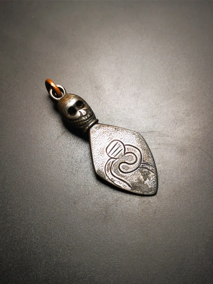 Gandhanra Vintage Skull Sītavana Phurba Amulet,Kila,Kilaka Pendant, Handmade Cold Iron Amulet